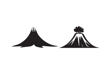 Two stylized volcano silhouettes one erupting
