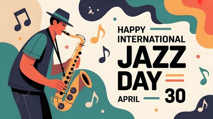 International jazz day background. Watercolor illustration of International jazz day