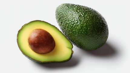 A 4K photo of fresh cut and whole avocado isolated on transparent background for food photography.