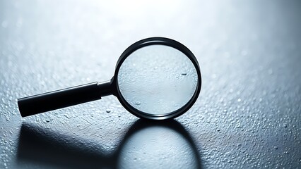 Magnifying glass on a textured surface highlights professional inspection under focused light,thoroughly investigate all clues to the crime