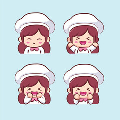 set of collection cute character girl logo chef restaurant