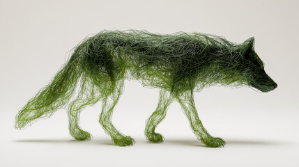 3D model of an elegant wolf with black fur, walking on two legs