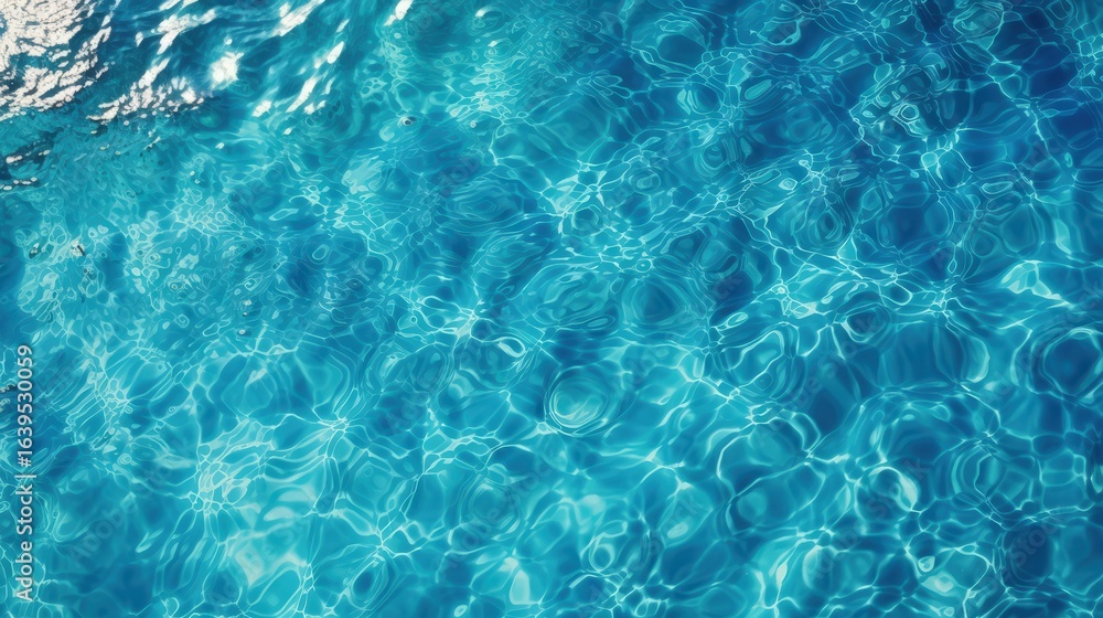 Poster clear turquoise water with sunlight reflecting and creating intricate patterns on the surface, evoki