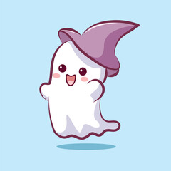 cute ghost character wear a hat halloween party