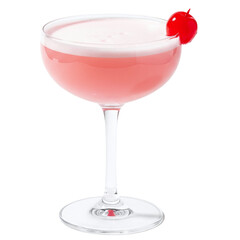 Pink Lady Cocktail with a Cherry Garnish