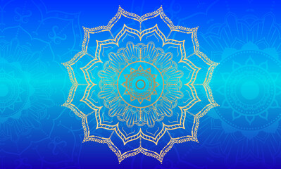 Abstract blue background with decorative snowflake pattern and ornate vector design