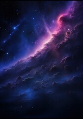Obraz premium A vibrant cosmic nebula with swirling clouds of purple, pink, and blue light, set against a star-filled deep space backdrop.