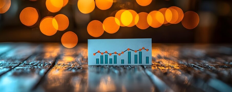 Digital growth chart on wooden surface with blurred background - Powered by Adobe