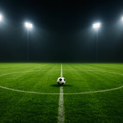 An exhilarating soccer match is about to begin on a vibrant green field under the bright stadium lights on a clear night