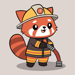 Cute firefighter Red Panda Cartoon vector illustration