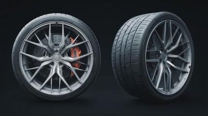 Obraz premium A 4K photo of side and front view of a car wheel.