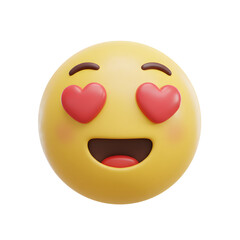Fototapeta premium Yellow Emoji Face Showing Hearts for Eyes on Transparent Background