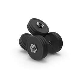 Black dumbbell set with silver plates on transparent background