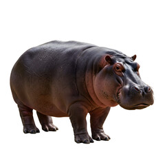 Standing hippopotamus portrait on Transparent Background looking forward with focus
