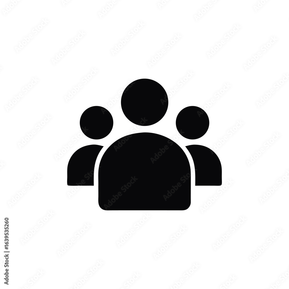 Poster group of people icon representing teamwork community and social connection in simple black and white