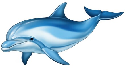 Fototapeta premium Smiling blue dolphin cartoon illustration isolated on a white background