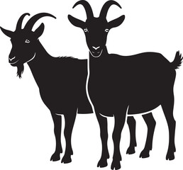 Obraz premium Two Black Silhouette Goats Standing Side By Side On White Background animal farm