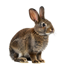 Fototapeta premium Sitting Brown Rabbit on Isolated Transparent Background Looking to Side