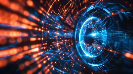 Obraz premium Advanced circular interface with motion blur lines for high speed data processing concepts.