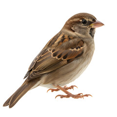 Isolated sparrow standing in studio featuring brown and gray feathers