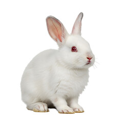 White Rabbit Sitting Isolated Against Transparent Background with Red Eyes