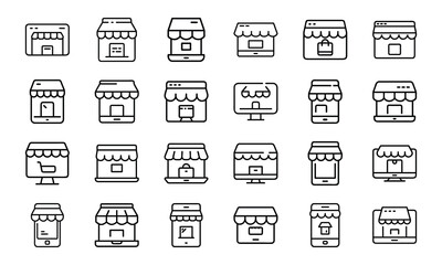 24 E-Commerce and Online Shopping Line Icons Cart, Payment, Delivery, Discount, Customer Service, Order Tracking, Return, and Loyalty Program Vector Icon Set
