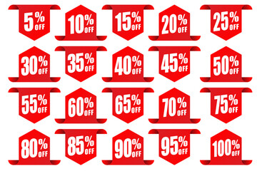 Discount sticker produck red tag set. Shopping discount label dadge on white background. design illustraion