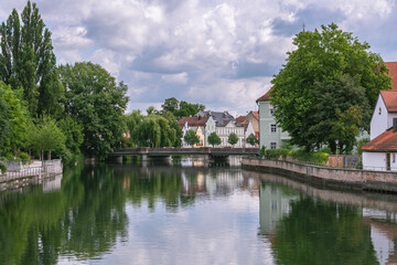 Bridge Over River Isar In The Historic City Center