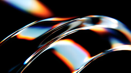 Abstract Glass Waves Reflecting Colors with Light Play on Black Background