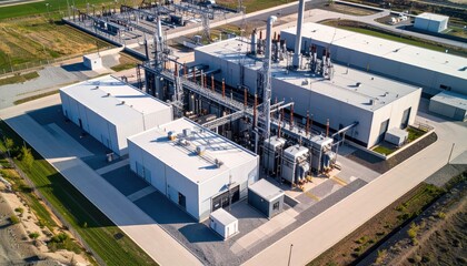 Fototapeta premium Aerial view of an industrial power plant with modern infrastructure and equipment
