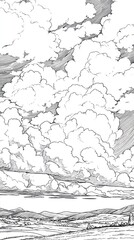 Dramatic monochrome landscape with voluminous clouds