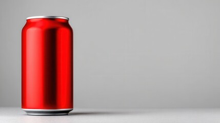 Bright Red Aluminum Soda Can on Simple Gray Background