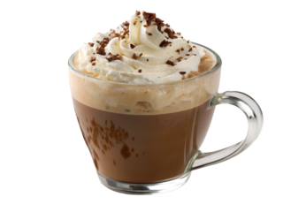 cup of coffee with chocolate and chantilly white background or transparent PNG
