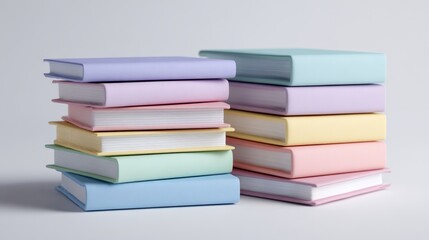 Pastel notebooks stacked with geometric precision. Education concept. Back to school
