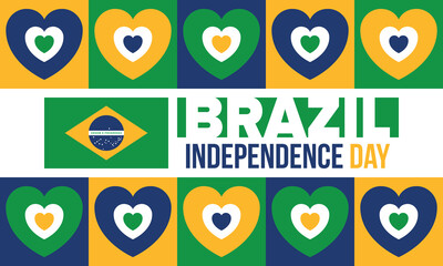 Brazil Independence Day. Happy national holiday. Freedom day. Celebrate annual in September 7. Brazil flag. Patriotic brazilian design. Poster, card, banner, template, background. Vector illustration