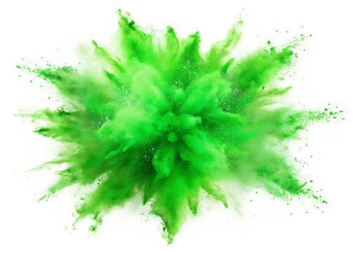 neon green color powder explosion  isolated on white background PNG , AI GENERATED