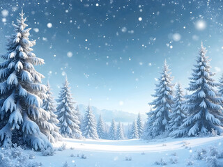 Fototapeta premium Peaceful Winter Background with Snowy Pine Trees and Snowflakes