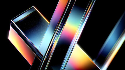 Abstract Crystal Prism Structure Reflecting Colorful Light on a Dark Background