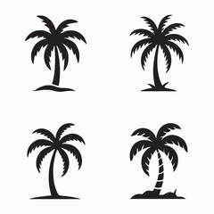 Four Simple Black Silhouette Palm Trees 