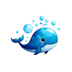 Obraz premium Cartoon Blue Whale with Bubbles - Cute Aquatic Mammal Illustration on transparent background