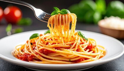 Forkful Of Delicious Spaghetti With Tomato Sauce
