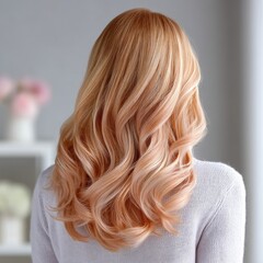 Fototapeta premium Long Peach Blonde Wavy Hair Back View