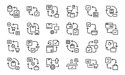 24 E-Commerce and Online Shopping Line Icons Cart, Payment, Delivery, Discount, Customer Service, Order Tracking, Return, and Loyalty Program Vector Icon Set