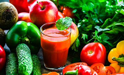 Glass with fresh vegetable juice. Detox diet