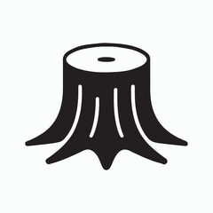 black and white tree stump graphic.
