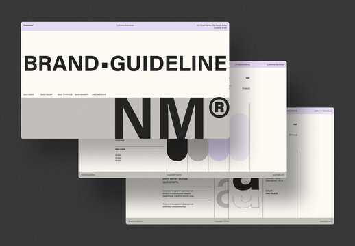 Clean Brand Guidelines Presentation Template with Purple and Gray Accents