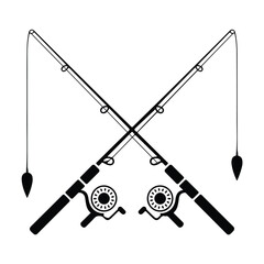 Crossed fishing rods black silhouette angling concept