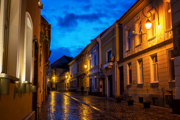 Medieval architecture in the historic center of Brasov, Romania at night