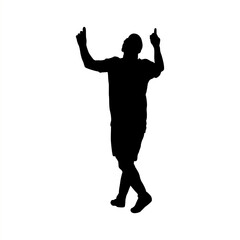 Silhouette of Soccer Player Celebrating with Raised Hands, Football Player Pointing Up in Victory Celebration