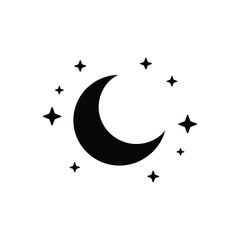 Simple black crescent moon surrounded by stars